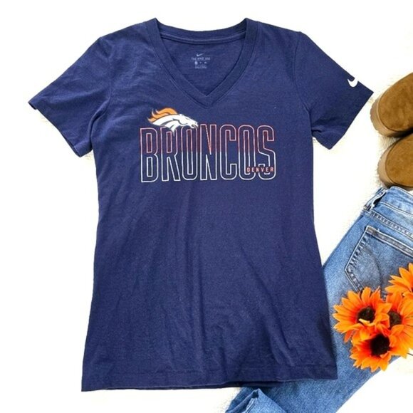 Nike Women's Denver Broncos T-Shirt Size Small Navy Blue Orange NFL Football Tee - Picture 1 of 11